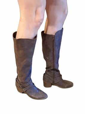 Charlotte Russe Dark Brown Buckle Strap Knee-High Boots